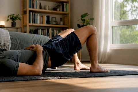 Man doing pelvic floor exercises at home
