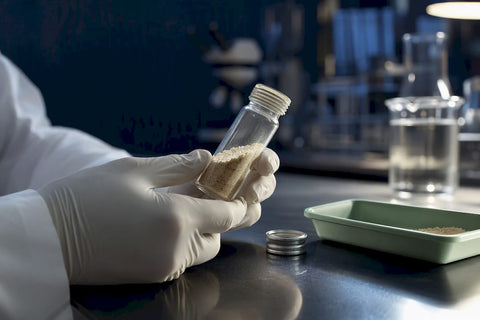 Specialist examining supplement ingredient sample