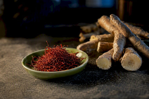 Saffron threads and ashwagandha root