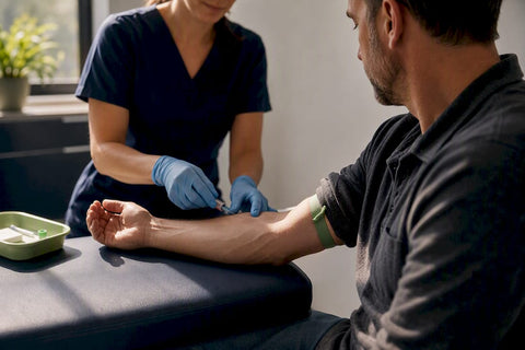 Clinician preparing a testosterone blood test