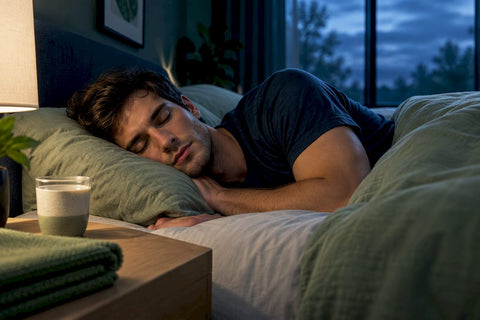Man sleeping in a dim bedroom