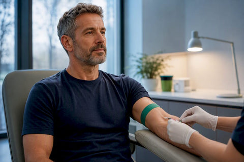 Man preparing for morning hormone blood test