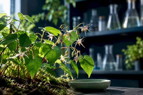 Epimedium herb in botanical research setting