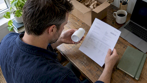 Shopper comparing supplement bottle and COA