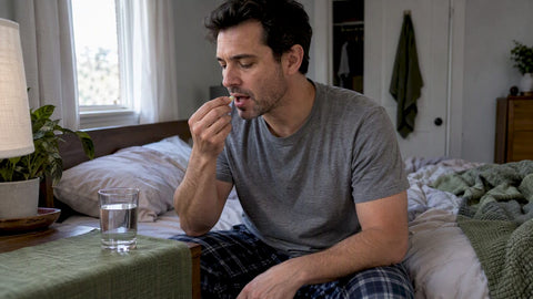 Man taking a capsule with water at home