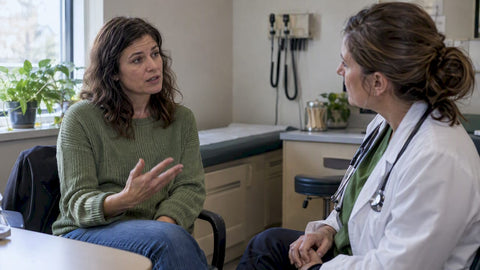 Woman discussing an SSRI side effect with clinician