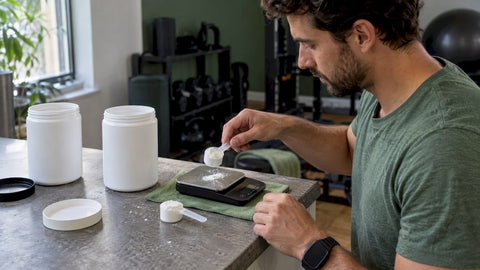 Comparing supplement powder portions on a scale
